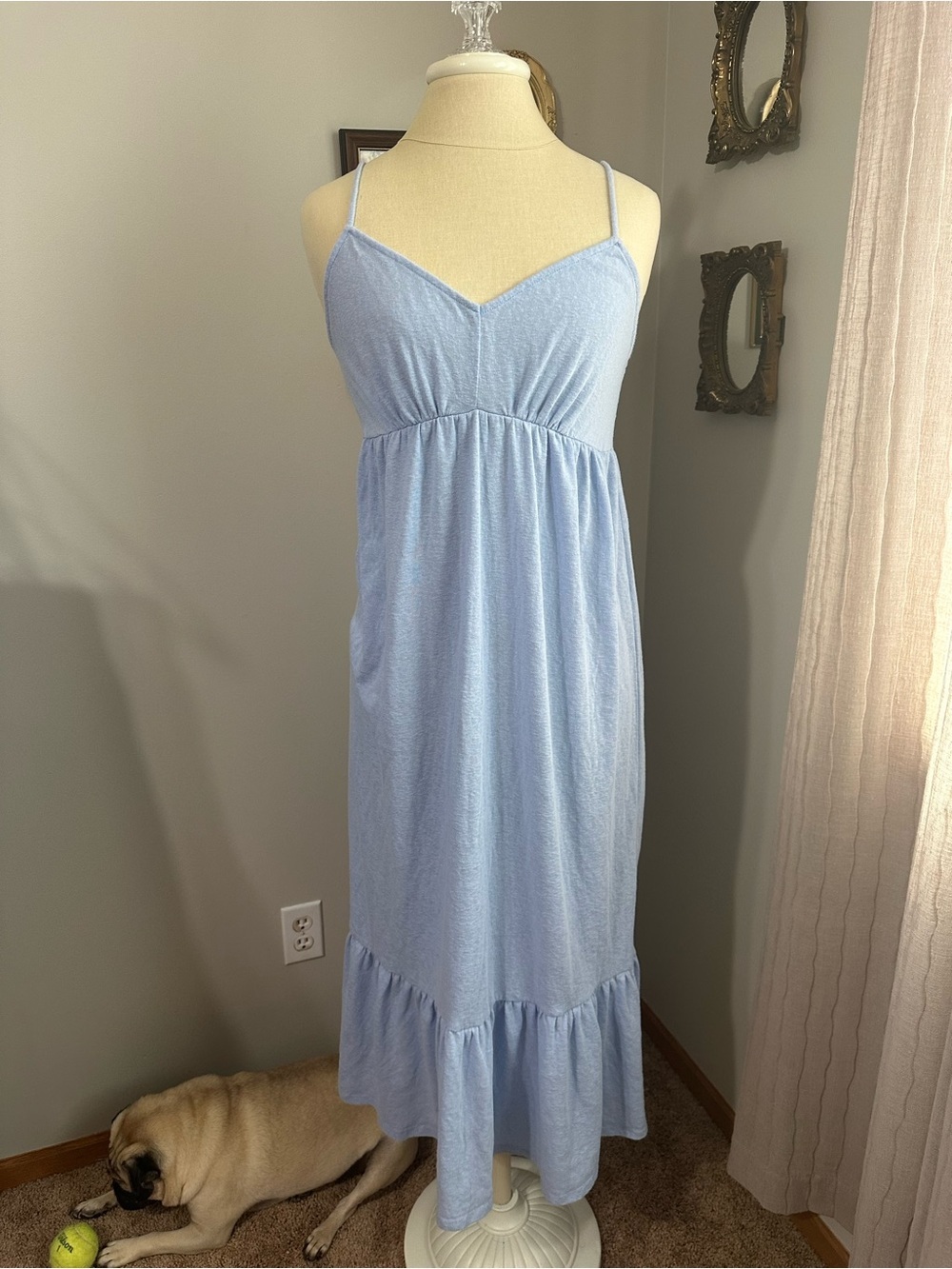 Primark Light Blue Spaghetti-Strap Maxi Dress with Ruffle Hem